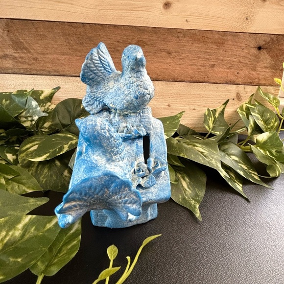 Upcycled  Bird Ceramic Bank Shelf Sitter Spring Country Cottage Blue 6 X 6 - Picture 5 of 15